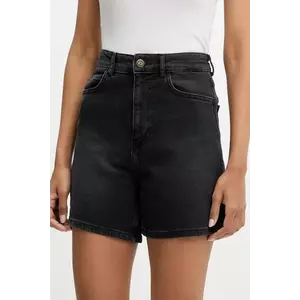 Answear Lab pantaloni scurti jeans culoarea negru, neted, high waist imagine