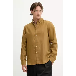 Les Deux cămașă de in Konrad culoarea verde, cu guler button-down, regular, 1000001 imagine