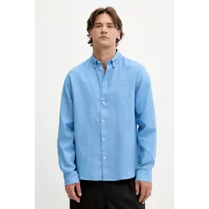 Les Deux cămașă de in Konrad culoarea violet, cu guler button-down, regular, 1000001 imagine