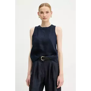 United Colors of Benetton bluză din in culoarea bleumarin, uni, 5BMLDQ0BU imagine