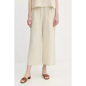 United Colors of Benetton pantaloni din in culoarea bej, drept, high waist, 4AGHDF09G imagine