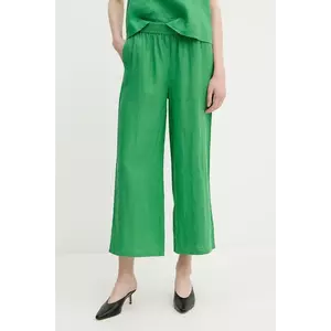 United Colors of Benetton pantaloni din in culoarea verde, drept, high waist, 4AGHDF09G imagine