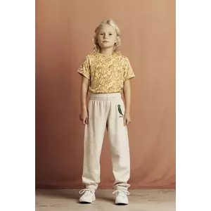 Mini Rodini pantaloni de trening din bumbac pentru copii Bird culoarea bej, cu imprimeu, 2563011111 imagine