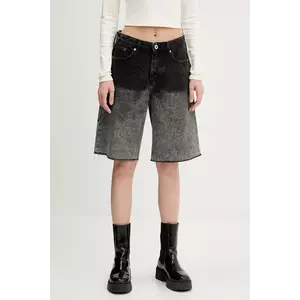 Karl Lagerfeld Jeans pantaloni scurți jeans culoarea gri, cu imprimeu, high waist, A3W10131 imagine