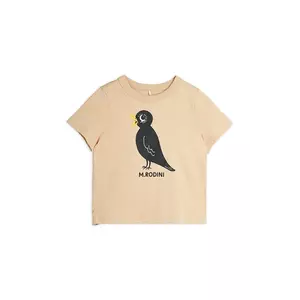 Mini Rodini tricou de bumbac pentru copii Blackbird culoarea bej, cu imprimeu, 2562013713 imagine