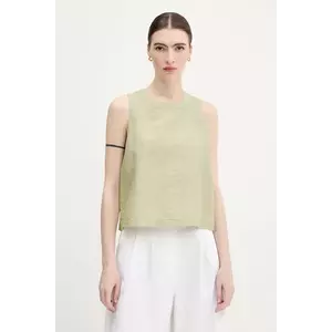 United Colors of Benetton bluză din amestec de in culoarea verde, cu imprimeu, 5YPVDQ0BL imagine