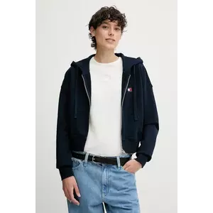 Tommy Jeans hanorac de bumbac culoarea bleumarin, cu glugă, cu imprimeu, DW0DW21147 imagine