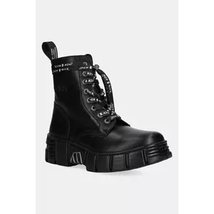 New Rock bocanci de piele CRUST NEGRO + TOWER CASCO culoarea negru, cu toc plat, M-WALL084NP-C8 imagine