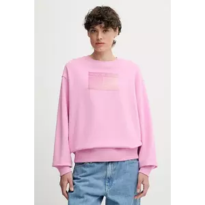 Tommy Jeans hanorac de bumbac culoarea roz, cu imprimeu, DW0DW21396 imagine