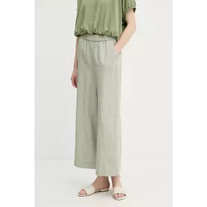 United Colors of Benetton pantaloni din in culoarea verde, drept, high waist, 465XDF09J imagine