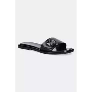 Tory Burch papuci de piele T Lock Slide culoarea negru, 164676-006 imagine