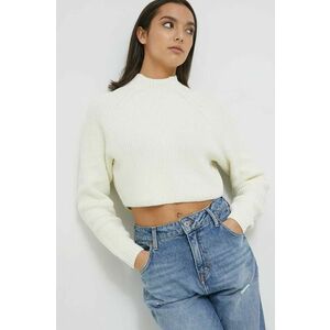 Hollister Co. pulover femei, culoarea alb, cu turtleneck imagine