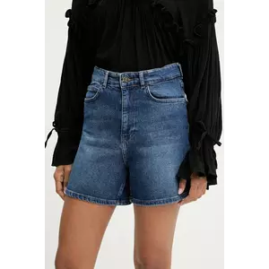 Answear Lab pantaloni scurti jeans culoarea albastru marin, neted, high waist imagine