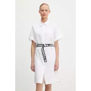 Karl Lagerfeld Jeans rochie din bumbac culoarea alb, mini, drept, A3W13030 imagine