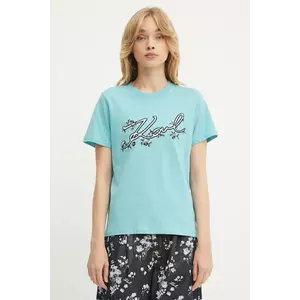 Karl Lagerfeld tricou din bumbac culoarea turcoaz, A3W17018 imagine
