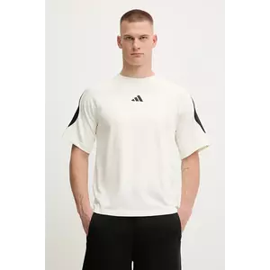 adidas tricou din bumbac Stadium culoarea bej, cu imprimeu, JX5640 imagine