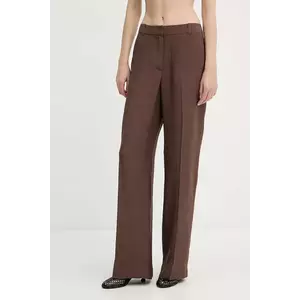 Samsoe Samsoe pantaloni din amestec de in SALARAY culoarea maro, lat, high waist, F25200023 imagine