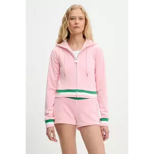 Juicy Couture bluză VELOUR CROPPED STRIPE HOODIE culoarea roz, cu glugă, cu imprimeu, JCWAS225351 imagine