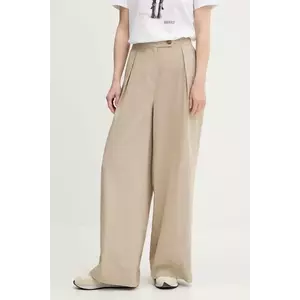 Barbour pantaloni din amestec de in LUCY culoarea bej, lat, high waist, LTR0384 imagine