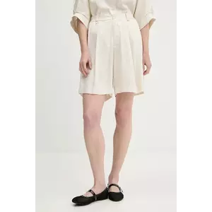 Answear Lab pantaloni scurți cu in culoarea bej, neted, high waist imagine