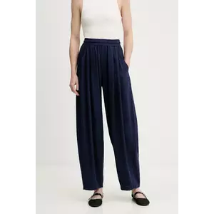 Answear Lab pantaloni din in culoarea albastru marin, drept, high waist imagine