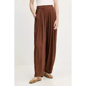 Answear Lab pantaloni din in culoarea maro, drept, high waist imagine