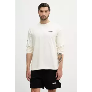 Hummel longsleeve din bumbac culoarea bej, cu imprimeu, 227560 imagine