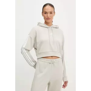 adidas bluză 3-Stripes culoarea bej, cu glugă, cu imprimeu, JX7634 imagine