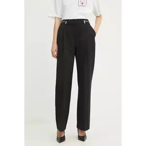 Karl Lagerfeld pantaloni din lână culoarea negru, drept, high waist, A3W10099 imagine