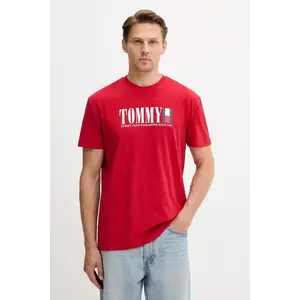 Tommy Jeans tricou din bumbac culoarea rosu, cu imprimeu, DM0DM21941 imagine