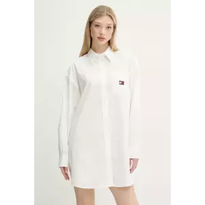 Tommy Jeans rochie din bumbac culoarea alb, mini, oversize, DW0DW21122 imagine