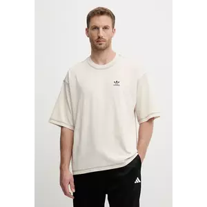 adidas Originals tricou din bumbac Essentials culoarea bej, uni, JW0970 imagine