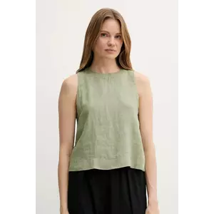 United Colors of Benetton bluză din in culoarea verde, uni, 5BMLDQ0BU imagine