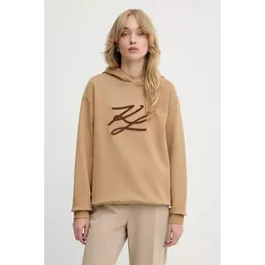 Karl Lagerfeld bluză AUTOGRAPH HOODIE culoarea bej, cu glugă, cu imprimeu, A3W20008 imagine