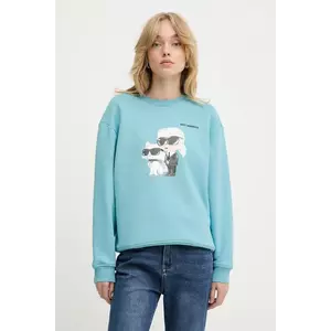 Karl Lagerfeld bluză IKON culoarea turcoaz, cu imprimeu, A3W20057 imagine
