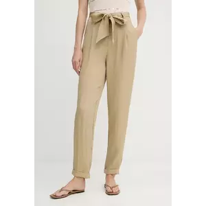 Morgan pantaloni culoarea bej, drept, high waist, PAVIK imagine