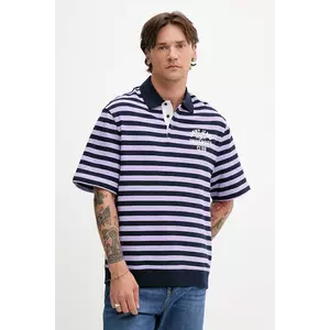 Tommy Jeans polo de bumbac culoarea violet, cu imprimeu, DM0DM21786 imagine