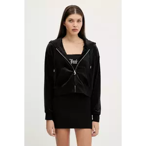 Juicy Couture bluză din velur BRENDAL CROP OVERSIZED HOODIE culoarea negru, cu glugă, uni, JCBAS225801 imagine