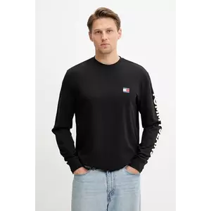 Tommy Jeans longsleeve din bumbac culoarea negru, uni, DM0DM21591 imagine