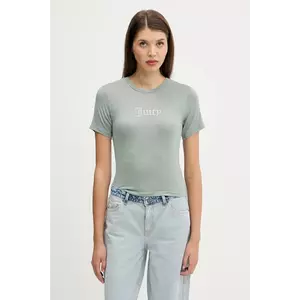 Juicy Couture tricou SHEER FITTED TEE culoarea verde, JCWCT225301 imagine