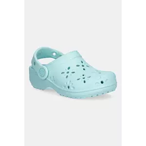 Crocs papuci CLASSIC FLORAL CUT OUT CLOG KIDS culoarea turcoaz, 210943 imagine