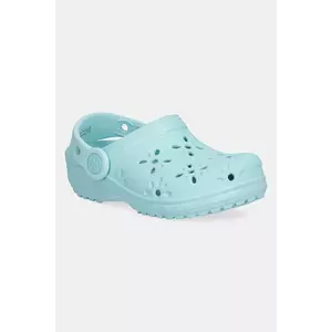 Crocs papuci CLASSIC FLORAL CUT OUT CLOG KIDS culoarea turcoaz, 210944 imagine