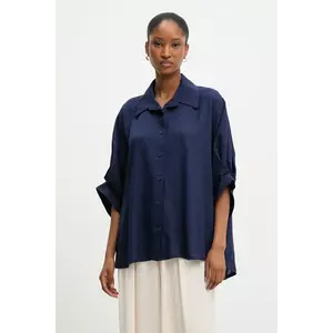 Answear Lab cămașă de in culoarea albastru marin, cu guler clasic, relaxed imagine
