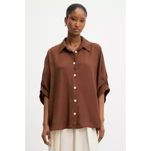 Answear Lab cămașă de in culoarea maro, cu guler clasic, relaxed imagine