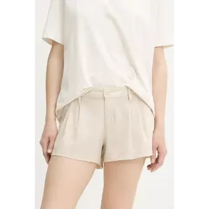 Hollister Co. pantaloni scurți din in culoarea bej, uni, high waist, KI349-5124 imagine