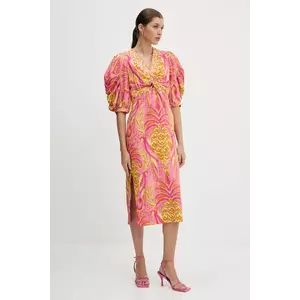 Farm Rio rochie culoarea roz, midi, evazați, 336601 imagine