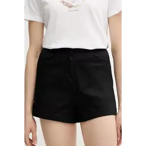 Sisley pantaloni scurți culoarea negru, uni, high waist, 4ED4L901N imagine