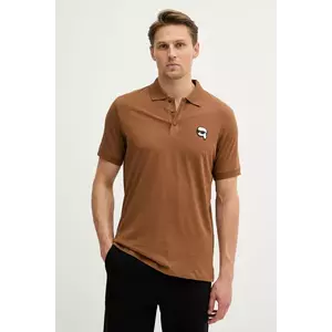 Karl Lagerfeld polo de bumbac culoarea maro, cu imprimeu, 553224.745710 imagine