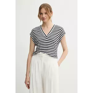 United Colors of Benetton tricou din amestec de in culoarea bleumarin, 38O0D10A8 imagine