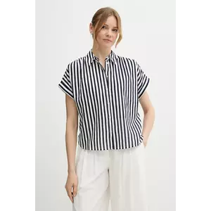 United Colors of Benetton cămașă din amestec de in culoarea bleumarin, cu guler clasic, relaxed, 58I5DQ08M imagine